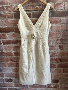 NWT.. Jcrew Linen/ Silk Blend Dress Midi Cream V Neck Size 4